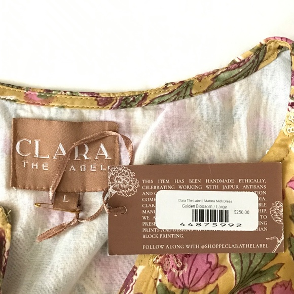 CLARA THE LABEL Marina Midi Maxi Dress Floral Golden Blossom Women’s Size Large - Picture 15 of 16